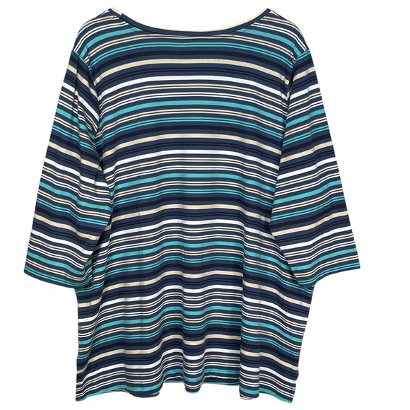 Woman Within Tunic Top Shirt Size 1X‎ Blue Stripe 3/4 Sleeve Cotton Tee - Picture 2 of 9